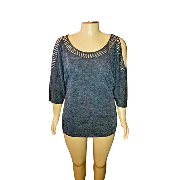 Lane Bryant Sweaters - Lane Bryant Gray Rhinestones Cut-Out 3/4 Sleeve Knit Top  26/28 NWOT